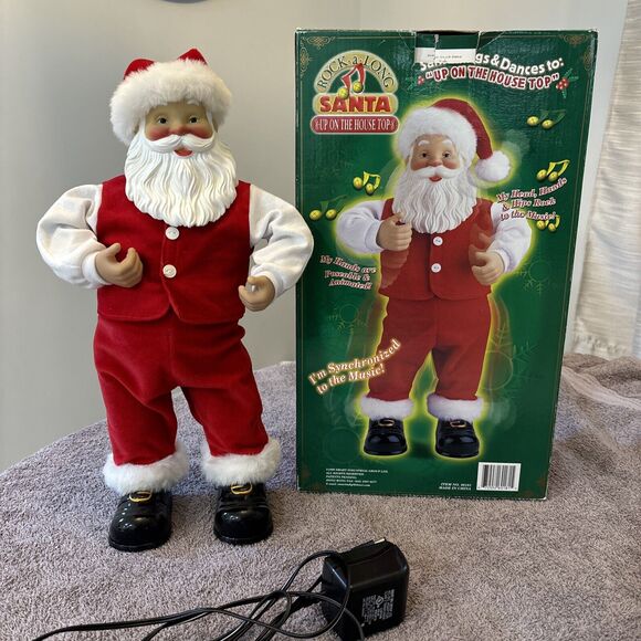 Vintage Rock a Long Santa Animated Dancing Sings Up On House Top 1999 - Picture 7 of 9